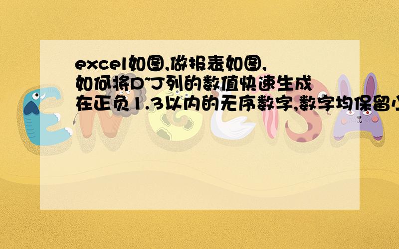 excel如图,做报表如图,如何将D~J列的数值快速生成在正负1.3以内的无序数字,数字均保留小数点后一位,K列的时间间隔保持在10~15秒之间无序变化