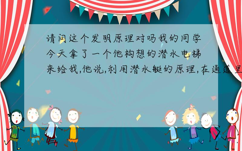 请问这个发明原理对吗我的同学今天拿了一个他构想的潜水电梯来给我,他说,利用潜水艇的原理,在通道里面灌满水,然后用水压把潜水电梯升上去,然后再慢慢排开电梯下面的水,让它慢慢落下