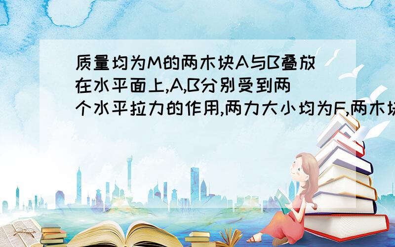 质量均为M的两木块A与B叠放在水平面上,A,B分别受到两个水平拉力的作用,两力大小均为F,两木块保持静止则A.A,B之间一定存在静摩擦力B.B与地之间一定存在静摩擦力C.B与地之间一定不存在静摩