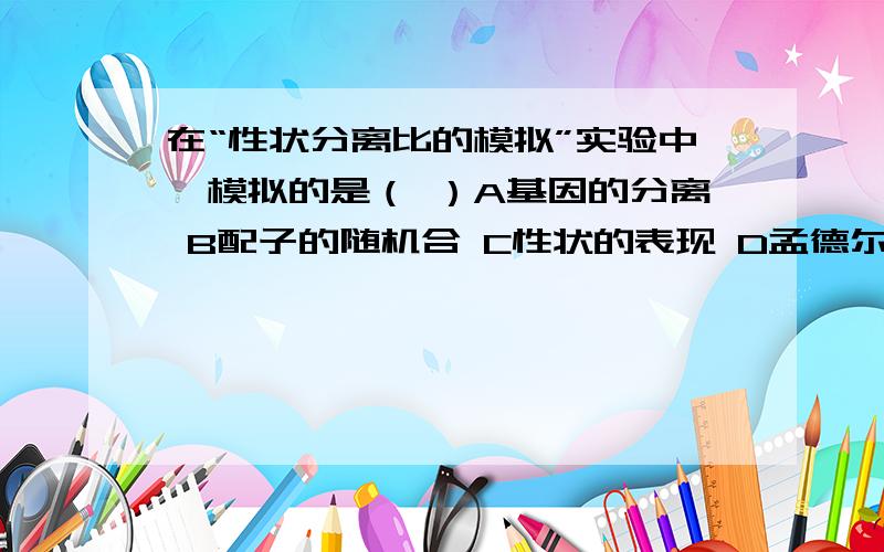 在“性状分离比的模拟”实验中,模拟的是（ ）A基因的分离 B配子的随机合 C性状的表现 D孟德尔遗传因子的假说