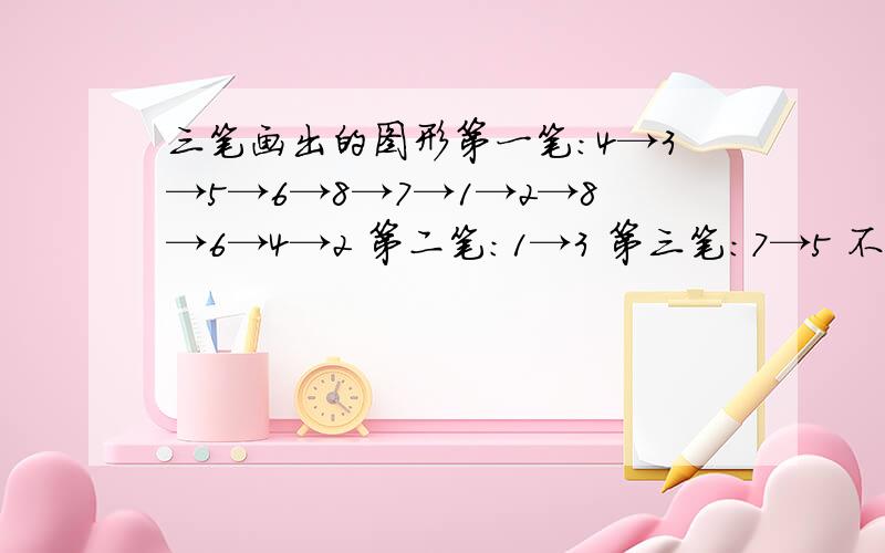 三笔画出的图形第一笔：4→3→5→6→8→7→1→2→8→6→4→2 第二笔：1→3 第三笔：7→5 不对 不行