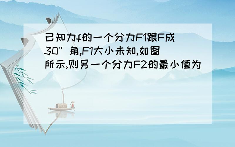 已知力f的一个分力F1跟F成30°角,F1大小未知,如图所示,则另一个分力F2的最小值为