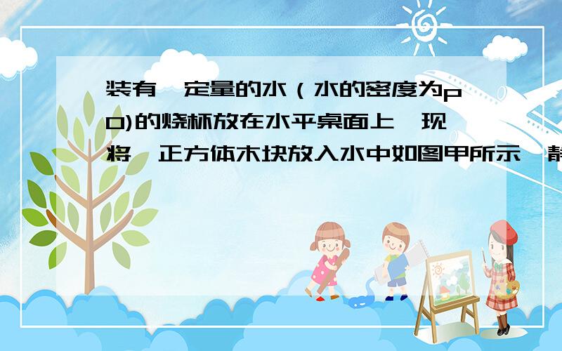 装有一定量的水（水的密度为p0)的烧杯放在水平桌面上,现将一正方体木块放入水中如图甲所示,静止时木块如图,请详细一点,用初中（最好是初二）能看懂的做法,感激不尽~