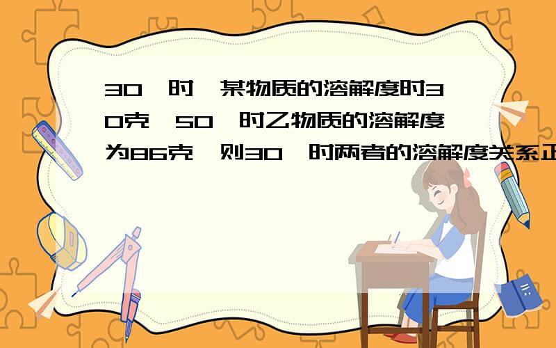 30℃时,某物质的溶解度时30克,50℃时乙物质的溶解度为86克,则30℃时两者的溶解度关系正确的是()(注:S指溶解度)A.S甲>S乙 B.S甲