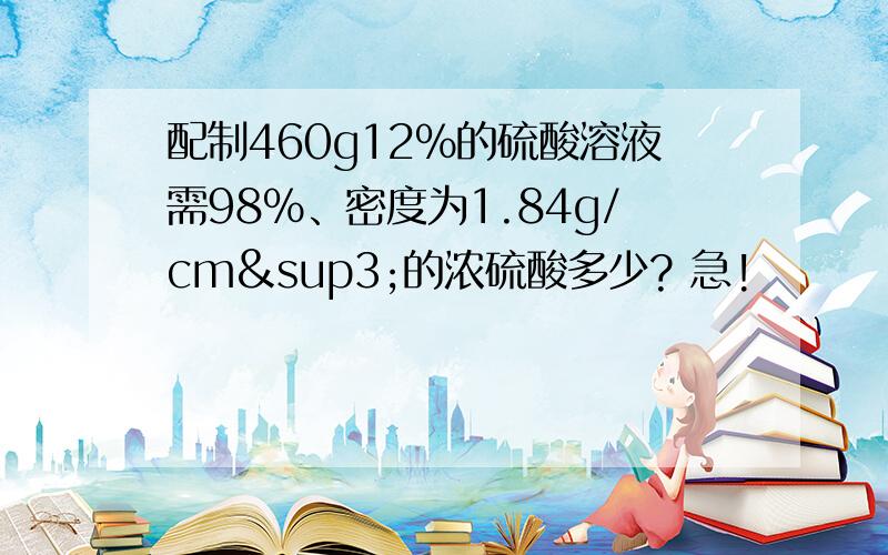 配制460g12%的硫酸溶液需98%、密度为1.84g/cm³的浓硫酸多少? 急!