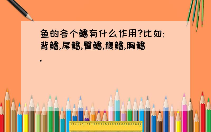 鱼的各个鳍有什么作用?比如:背鳍,尾鳍,臀鳍,腹鳍,胸鳍.