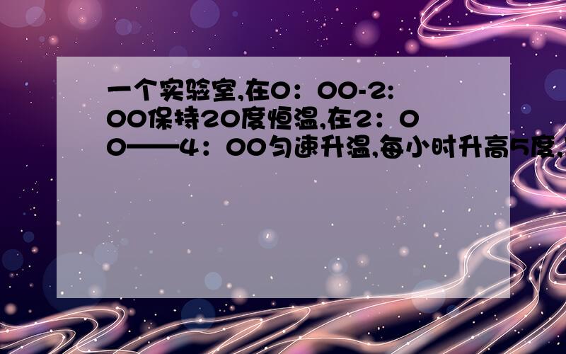 一个实验室,在0：00-2:00保持20度恒温,在2：00——4：00匀速升温,每小时升高5度,写出时间t（单位：时一定要函数图象