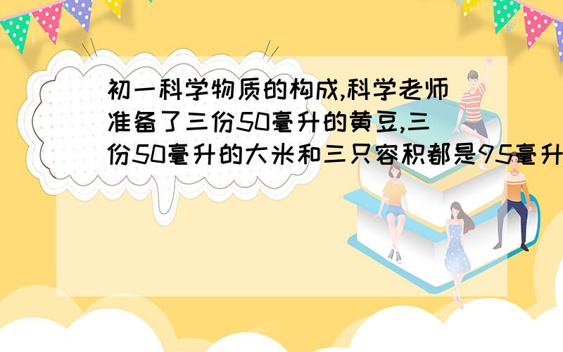 初一科学物质的构成,科学老师准备了三份50毫升的黄豆,三份50毫升的大米和三只容积都是95毫升的量筒,现在分别给甲、乙、丙三位同学黄豆、大米各一份,量筒各一只,要求三位同学以最快的