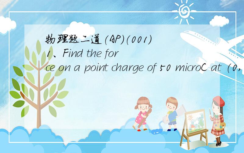 物理题二道(AP)(001)1、Find the force on a point charge of 50 microC at (0,0,5)m due to a charge of 500pi microC that is uniformly distriruted over the circular disk r