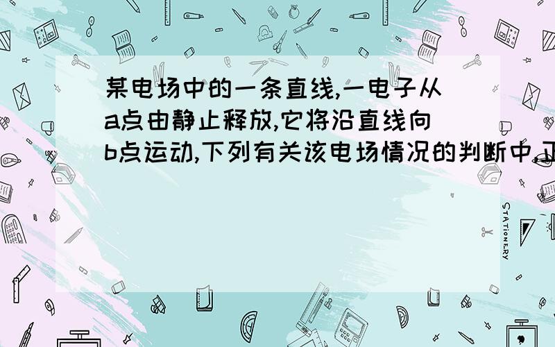 某电场中的一条直线,一电子从a点由静止释放,它将沿直线向b点运动,下列有关该电场情况的判断中,正确的是A,该电场一定是均强电场B,电场强度Ea一定小于EbC,电子的电势能Epa＞EPBD,电子的电视