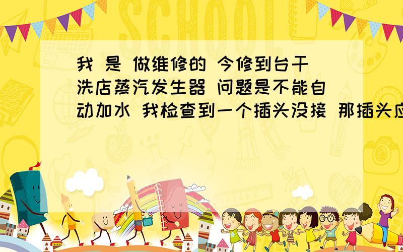 我 是 做维修的 今修到台干洗店蒸汽发生器 问题是不能自动加水 我检查到一个插头没接 那插头应该是进水泵