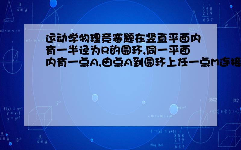 运动学物理竞赛题在竖直平面内有一半径为R的圆环,同一平面内有一点A,由点A到圆环上任一点M连接光滑直线.在重力作用下,一金属小环m从A点由静止出发滑到M.问M点位于何处时,m滑动所用的时