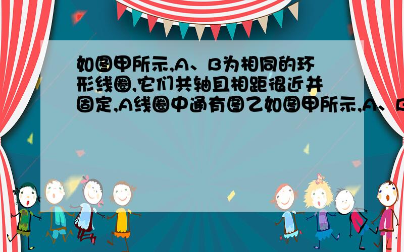 如图甲所示,A、B为相同的环形线圈,它们共轴且相距很近并固定,A线圈中通有图乙如图甲所示,A、B为相同的环形线圈,它们共轴且相距很近,A线圈中通有图乙所示的交变电流,则（ ）A.在t1时刻,A