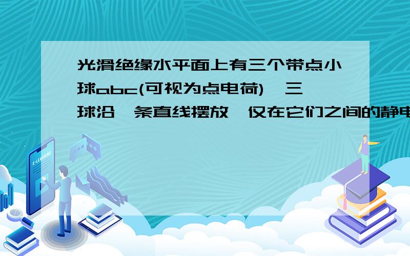 光滑绝缘水平面上有三个带点小球abc(可视为点电荷),三球沿一条直线摆放,仅在它们之间的静电力作用下静止,则A．a对b的静电力一定是引力B．a对b的静电力可能是斥力C．a的电量可能比b少D．a