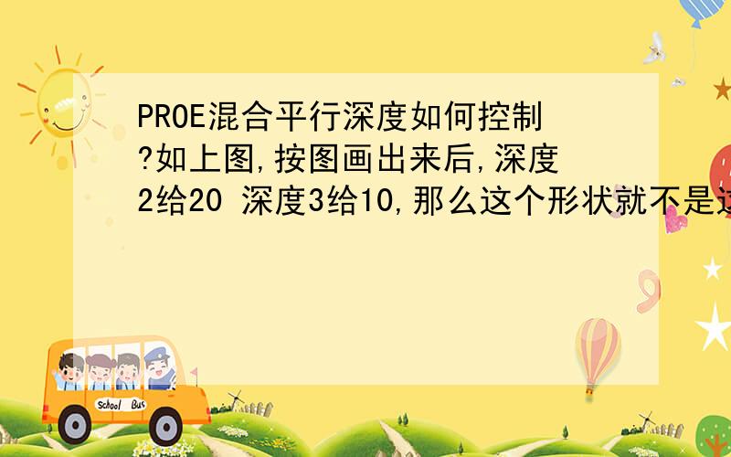 PROE混合平行深度如何控制?如上图,按图画出来后,深度2给20 深度3给10,那么这个形状就不是这样的了.这个图形应该是总深度为20.每次输入深度均为前一个截面开始计算深度.按教程不明白这个