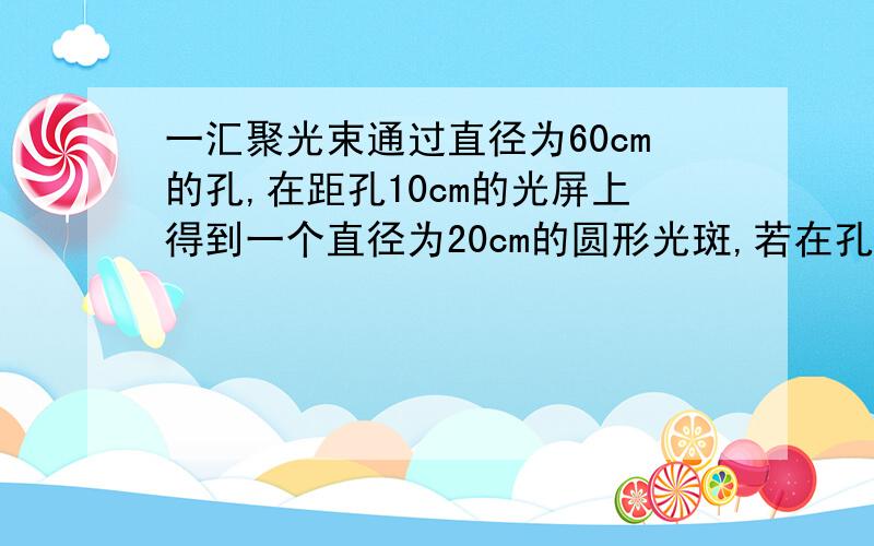 一汇聚光束通过直径为60cm的孔,在距孔10cm的光屏上得到一个直径为20cm的圆形光斑,若在孔中放一块凹透镜,在光屏上可得到直径为30cm的圆形光斑,透镜的焦距应为多大?答案-24cm怎么算出来的?还