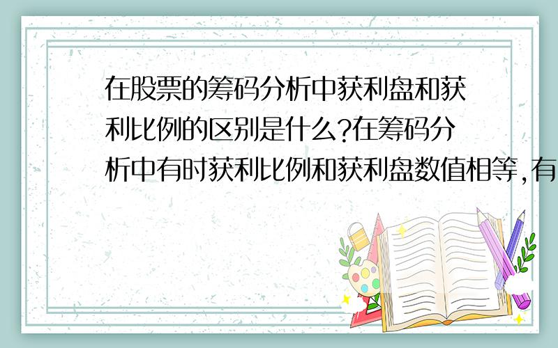 在股票的筹码分析中获利盘和获利比例的区别是什么?在筹码分析中有时获利比例和获利盘数值相等,有时不相等这是什么样的情况下产生的结果?