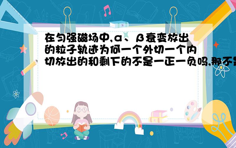 在匀强磁场中,α、β衰变放出的粒子轨迹为何一个外切一个内切放出的和剩下的不是一正一负吗,那不是都是外切吗