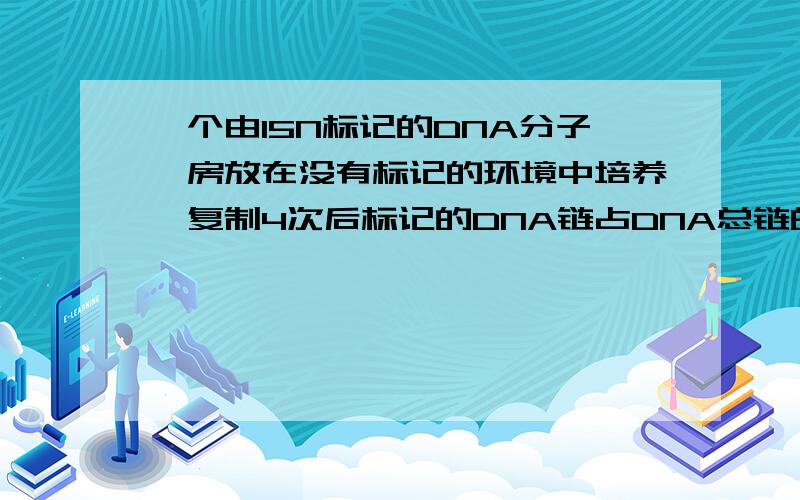 一个由15N标记的DNA分子,房放在没有标记的环境中培养,复制4次后标记的DNA链占DNA总链的多少?