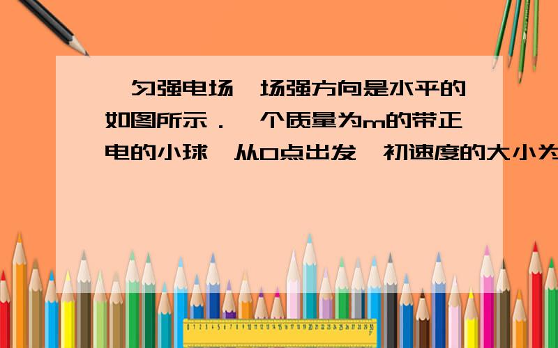 一匀强电场,场强方向是水平的如图所示．一个质量为m的带正电的小球,从O点出发,初速度的大小为v0,在电场力与重力的作用下,恰能沿与场强的反方向成θ角的直线运动．求小球运动到最高点P