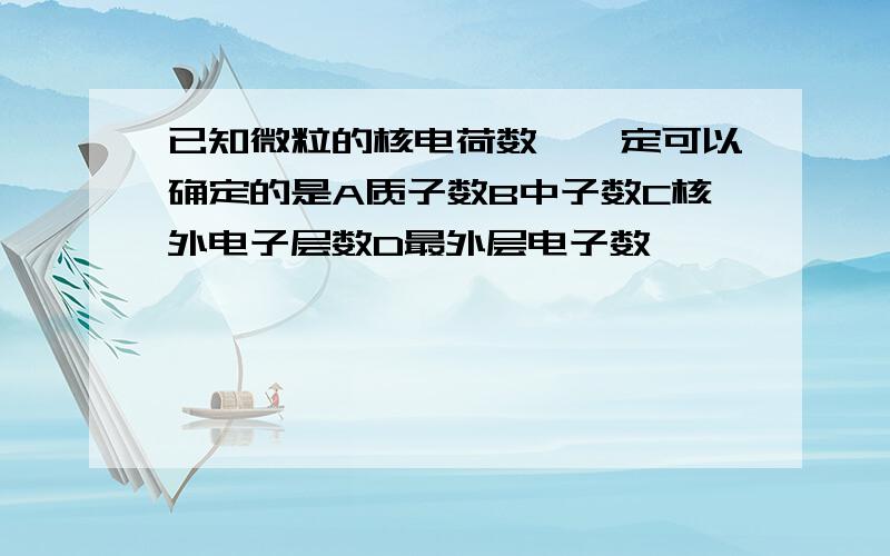 已知微粒的核电荷数,一定可以确定的是A质子数B中子数C核外电子层数D最外层电子数