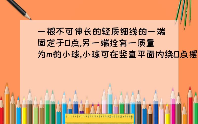 一根不可伸长的轻质细线的一端固定于O点,另一端拴有一质量为m的小球,小球可在竖直平面内绕O点摆动,现拉紧细线使小球位于与O点在同一竖直面内的A位置,细线与水平方向成30度角,从静止释