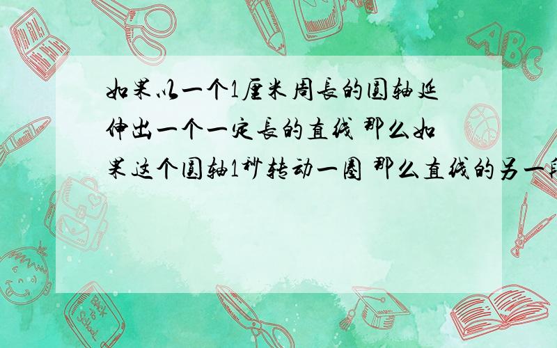 如果以一个1厘米周长的圆轴延伸出一个一定长的直线 那么如果这个圆轴1秒转动一圈 那么直线的另一段就1秒转动一定的长度 那么假设这个直线够长 中间的圆轴告诉转动 直线的另一端有没