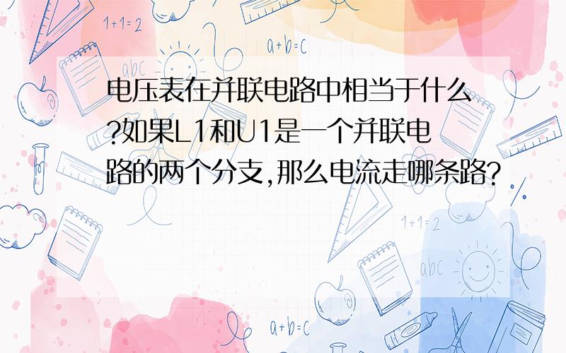 电压表在并联电路中相当于什么?如果L1和U1是一个并联电路的两个分支,那么电流走哪条路?