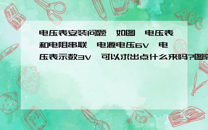 电压表安装问题,如图,电压表和电阻串联,电源电压6V,电压表示数3V,可以求出点什么来吗?图就是简单的串联电路图，一个电源，一个电阻，一个电压表