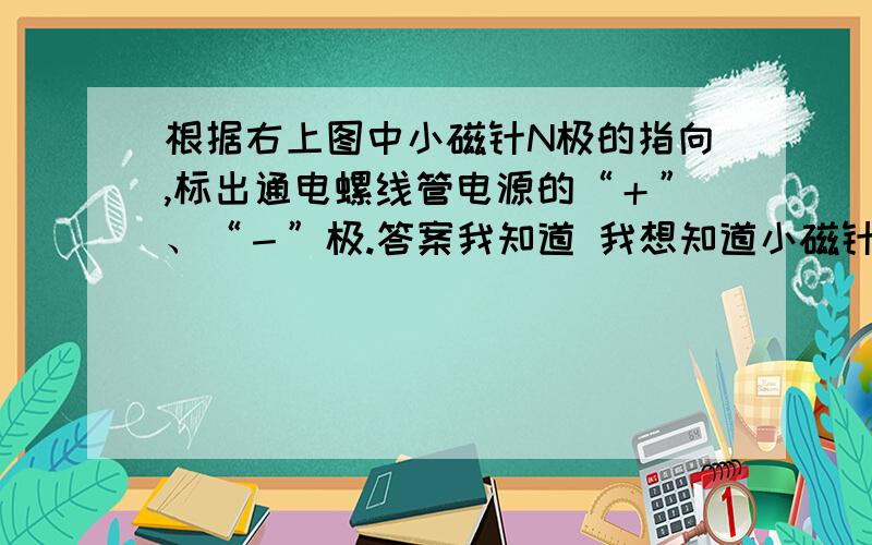 根据右上图中小磁针N极的指向,标出通电螺线管电源的“＋”、“－”极.答案我知道 我想知道小磁针在这道题有什么作用，  是怎么做出来的