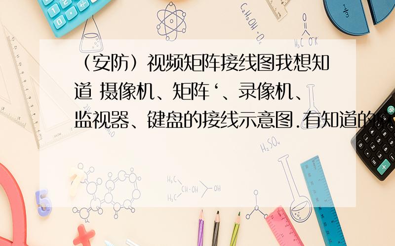 （安防）视频矩阵接线图我想知道 摄像机、矩阵‘、录像机、监视器、键盘的接线示意图.有知道的麻烦传一张我看一下,急用!