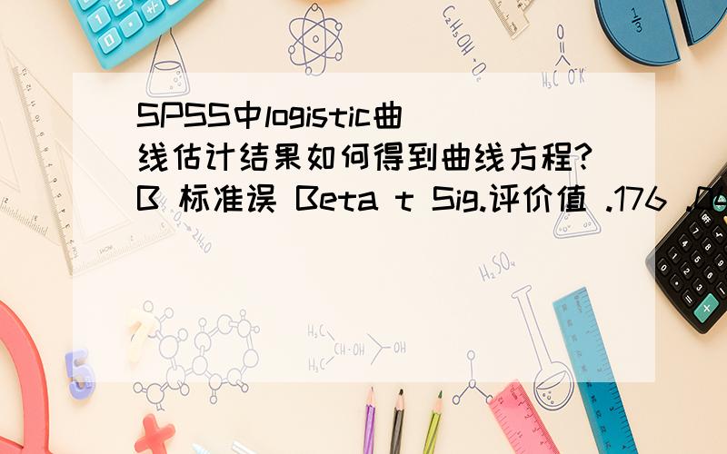 SPSS中logistic曲线估计结果如何得到曲线方程?B 标准误 Beta t Sig.评价值 .176 .047 .423 3.773 .002常数 .860 .254 3.381 .004怎么没有人关注了