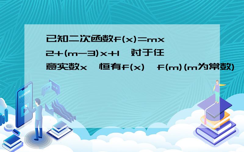 已知二次函数f(x)=mx^2+(m-3)x+1,对于任意实数x,恒有f(x)≤f(m)(m为常数),求m的值.