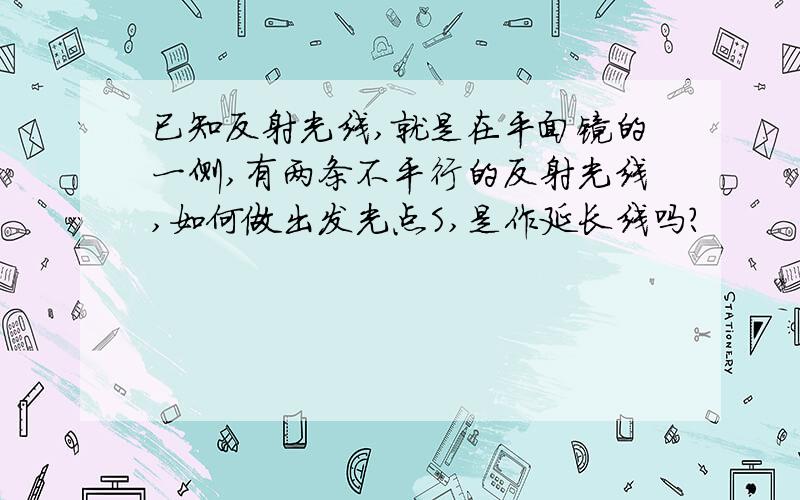 已知反射光线,就是在平面镜的一侧,有两条不平行的反射光线,如何做出发光点S,是作延长线吗?