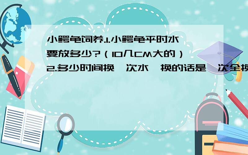 小鳄龟饲养.1.小鳄龟平时水要放多少?（10几CM大的）2.多少时间换一次水,换的话是一次全换完还是换一部分?3.每天都要喂食吗?4.要不要晒太阳.不太懂请大家指教下.