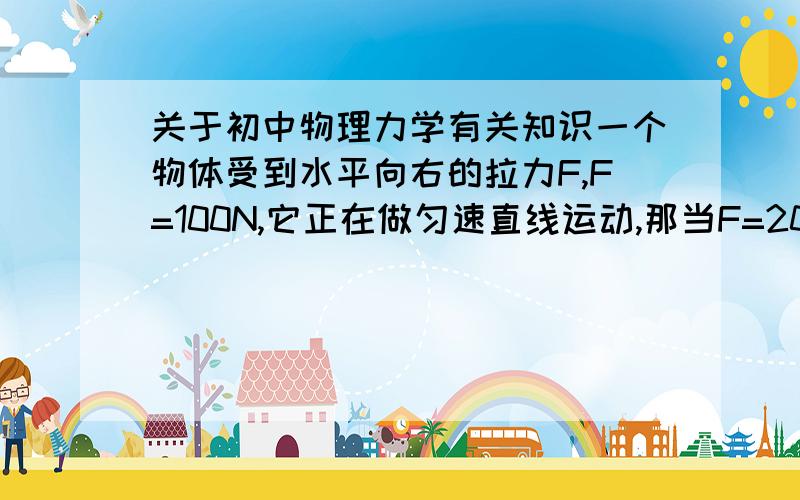 关于初中物理力学有关知识一个物体受到水平向右的拉力F,F=100N,它正在做匀速直线运动,那当F=200N时,它是不是处于匀速状态,摩擦力为多少?