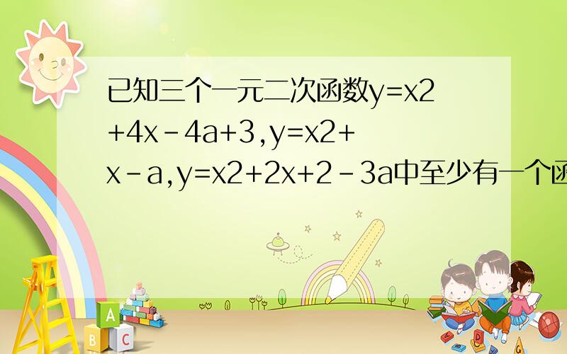 已知三个一元二次函数y=x2+4x-4a+3,y=x2+x-a,y=x2+2x+2-3a中至少有一个函数的图像与x轴有公共点,求实数a的取值范围