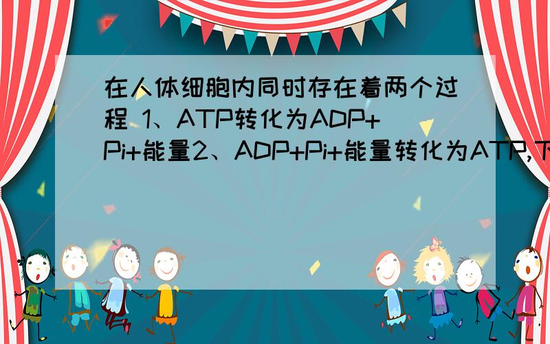 在人体细胞内同时存在着两个过程 1、ATP转化为ADP+Pi+能量2、ADP+Pi+能量转化为ATP,下列对1、2过程中能量的叙述正确的是A 1过程的能量供人体各项生命活动利用,2过程的能量来自糖类等有机物的