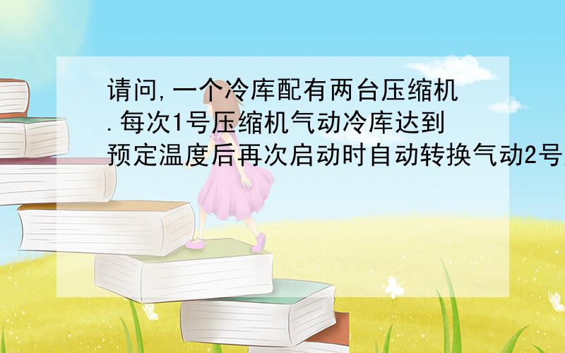 请问,一个冷库配有两台压缩机.每次1号压缩机气动冷库达到预定温度后再次启动时自动转换气动2号压缩机!这样的工作情况是依靠什么电器部件和原理来实现的?