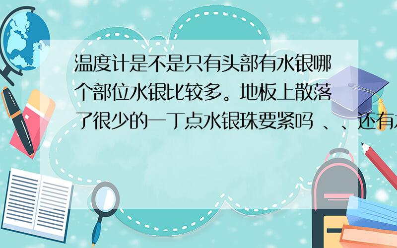 温度计是不是只有头部有水银哪个部位水银比较多。地板上散落了很少的一丁点水银珠要紧吗 、、还有水银珠子不当心万一进入到眼睛会有什么感觉