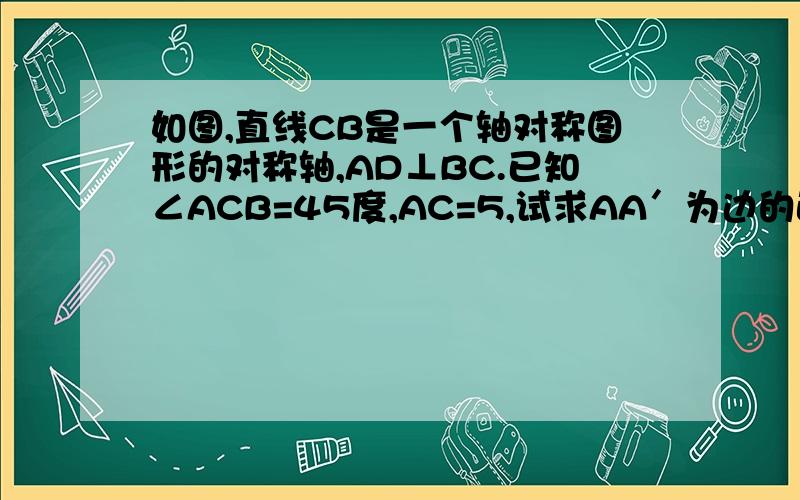 如图,直线CB是一个轴对称图形的对称轴,AD⊥BC.已知∠ACB=45度,AC=5,试求AA′为边的正方形的面积