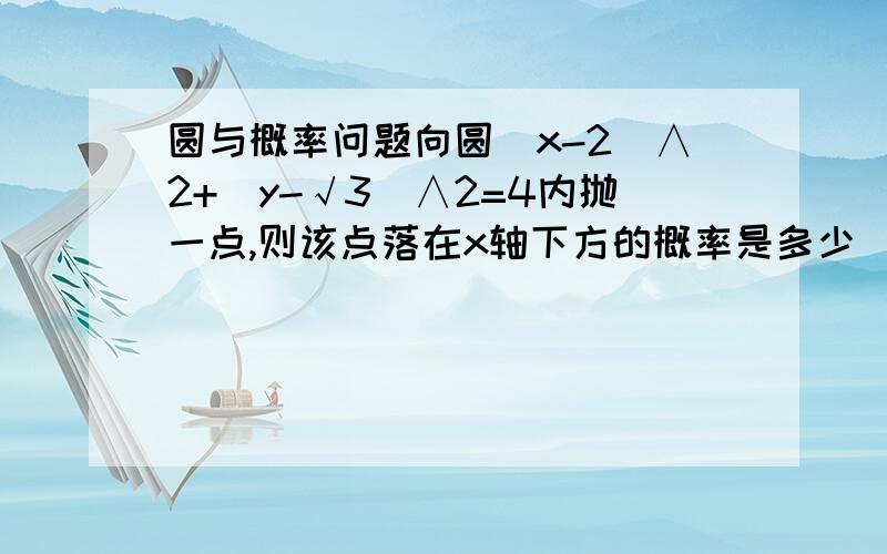 圆与概率问题向圆(x-2)∧2+(y-√3)∧2=4内抛一点,则该点落在x轴下方的概率是多少