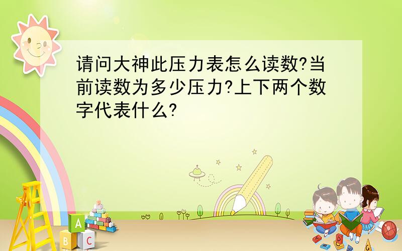 请问大神此压力表怎么读数?当前读数为多少压力?上下两个数字代表什么?