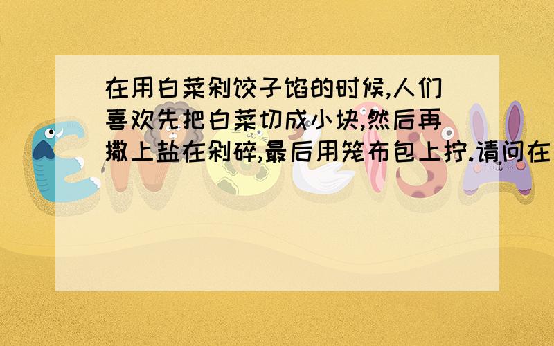 在用白菜剁饺子馅的时候,人们喜欢先把白菜切成小块,然后再撒上盐在剁碎,最后用笼布包上拧.请问在白菜上撒盐的目的是_,拧出的这种使用蔬菜的方式从营养学的角度来说是否科学,为什么?