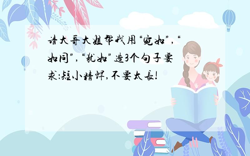 请大哥大姐帮我用“宛如”,“如同”,“犹如”造3个句子要求：短小精悍,不要太长!