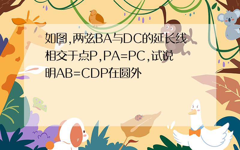 如图,两弦BA与DC的延长线相交于点P,PA=PC,试说明AB=CDP在圆外