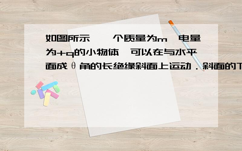 如图所示,一个质量为m,电量为+q的小物体,可以在与水平面成θ角的长绝缘斜面上运动．斜面的下端有一与斜面垂直的固定弹性绝缘挡板M,斜面放在一个足够大的匀强电场中,场强大小为E,方向水