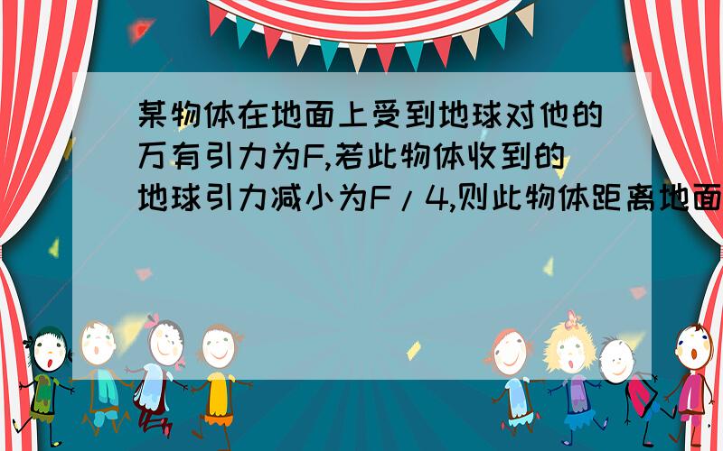 某物体在地面上受到地球对他的万有引力为F,若此物体收到的地球引力减小为F/4,则此物体距离地面的高度是地球半径R的几倍?若将该物体发射到距地球表面高度为6R的地球同步轨道上,它受到