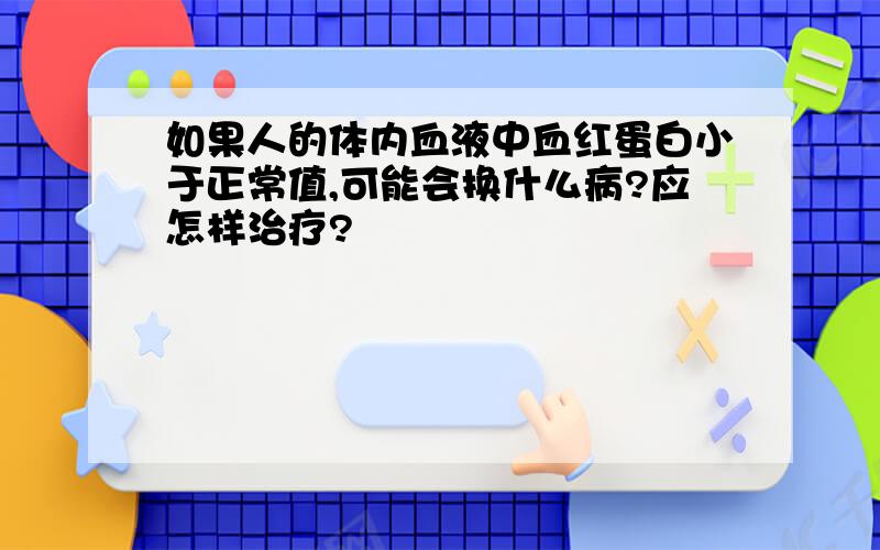 如果人的体内血液中血红蛋白小于正常值,可能会换什么病?应怎样治疗?