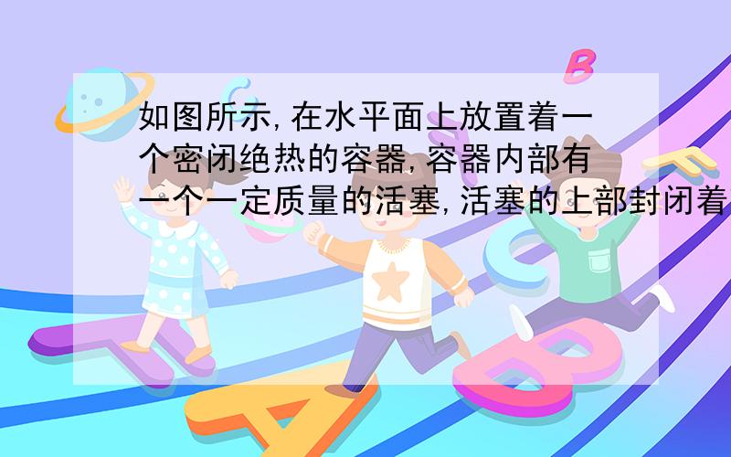 如图所示,在水平面上放置着一个密闭绝热的容器,容器内部有一个一定质量的活塞,活塞的上部封闭着理想气体,下部为真空,活塞与器壁的摩擦忽略不计,置于真空中的轻弹簧的一端固定于容器